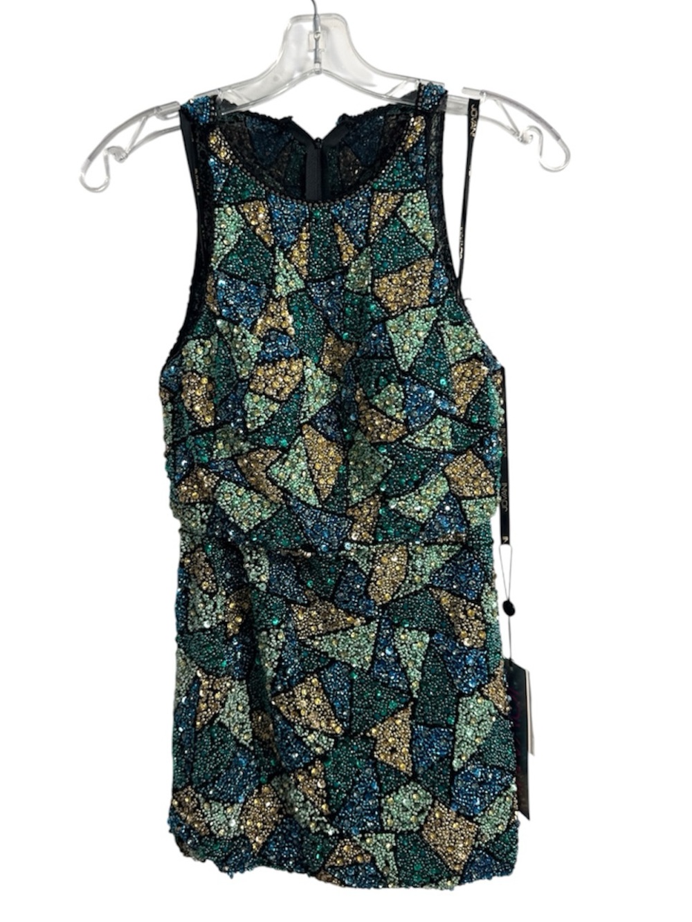 NWT JOVANI Fully Beaded Skirt and Top Set Size 4 Blue Green